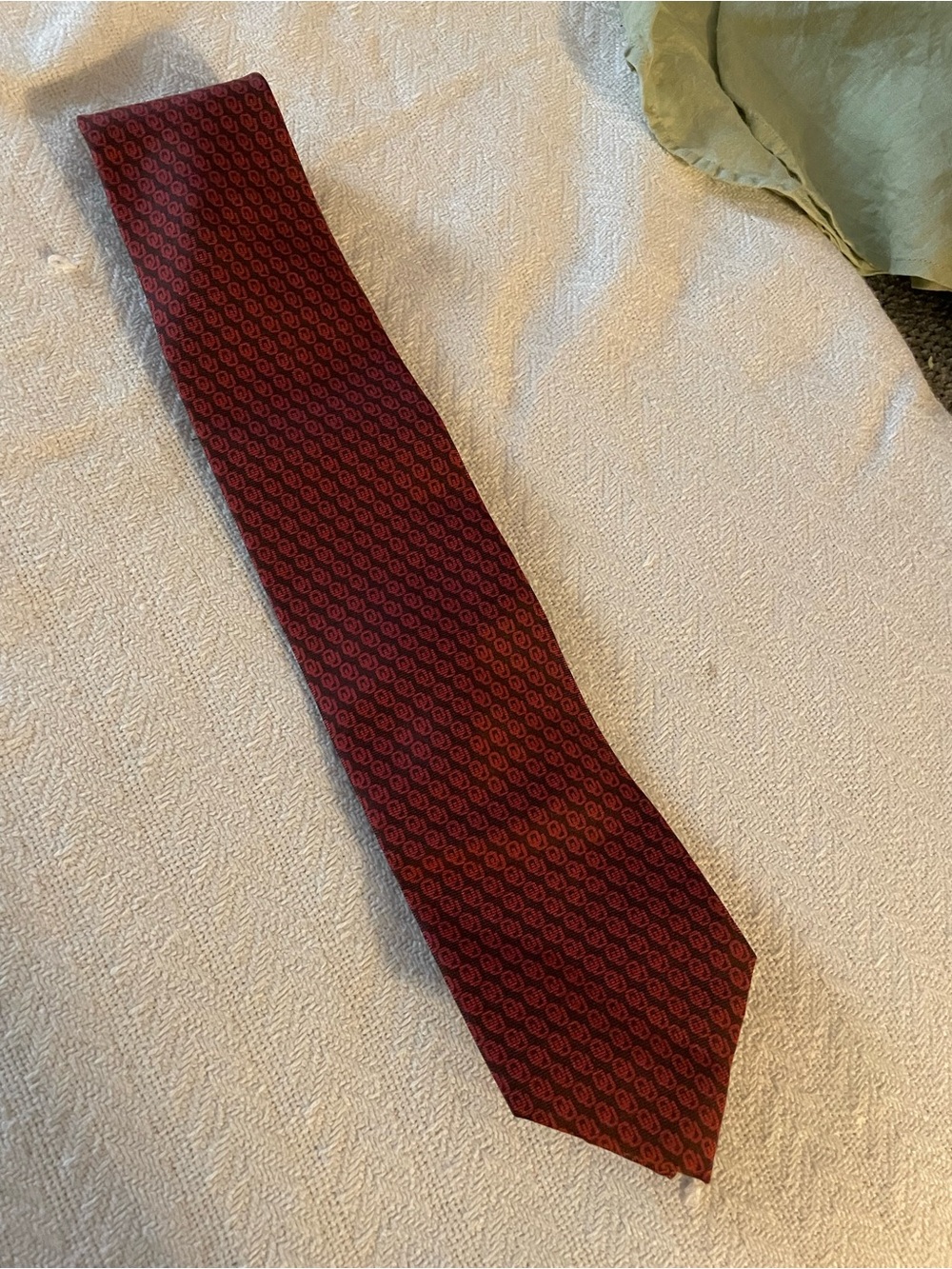 Men's OU Patterned Burgundy Silk Harris Made Tie